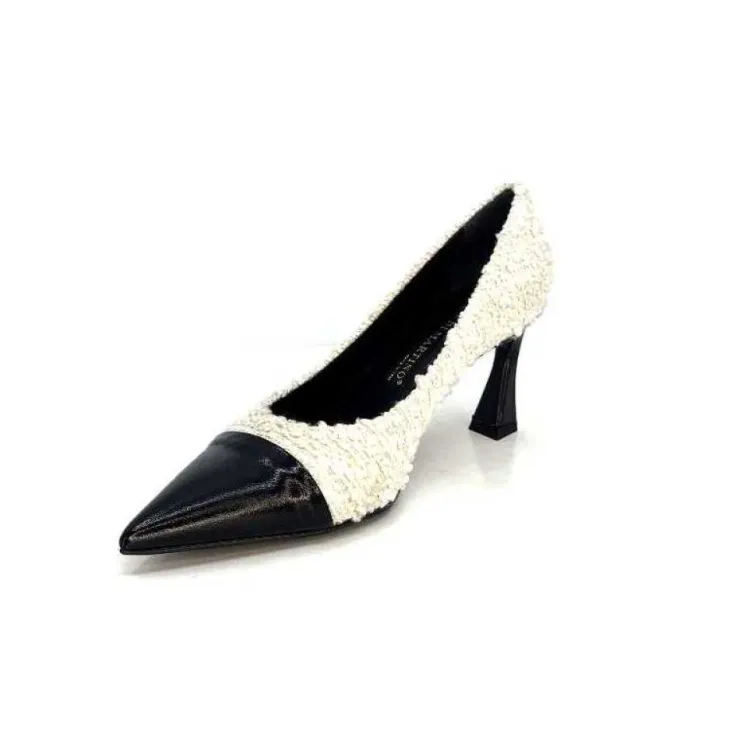 moon flower - enzo di martino Enzo Di Martino Eli 715 Textile Creme Cuir Vernis Noir*Femme Escarpins
