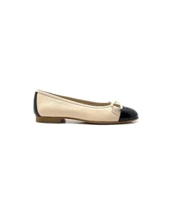 Ivoire0222a Fratelli Rosana 02 Cuir Beige Vernis Noir*Femme Ballerines
