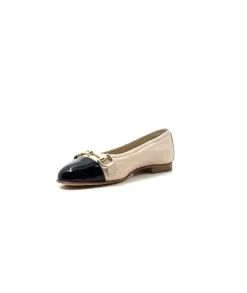 Ivoire0222a Fratelli Rosana 02 Cuir Beige Vernis Noir*Femme Ballerines