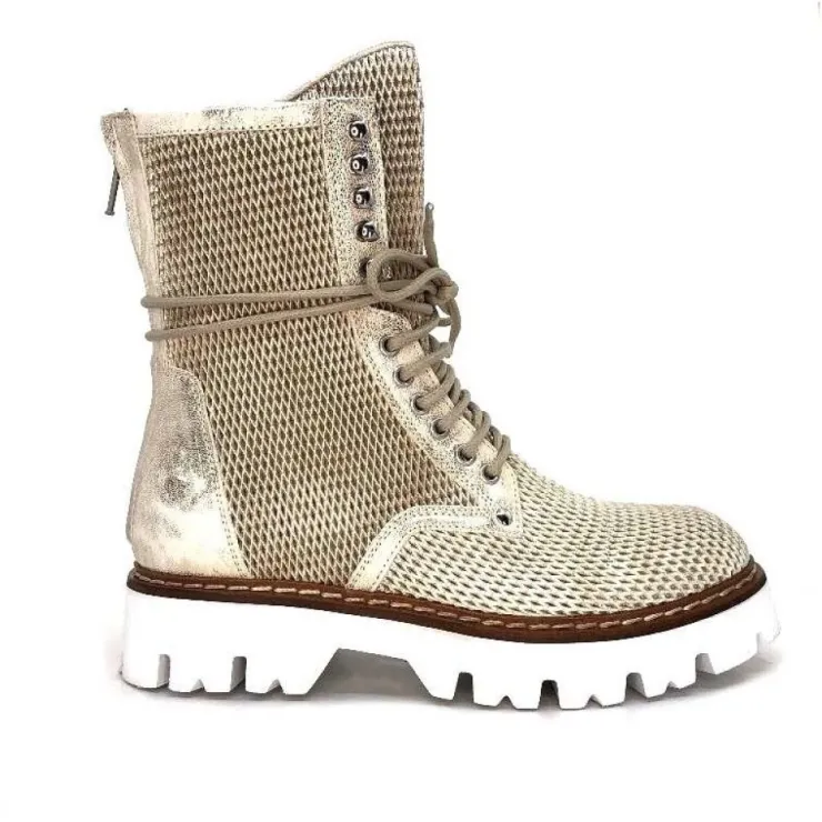Fru.it 7595 Cuir Blanc Dore*Femme Bottines Eté