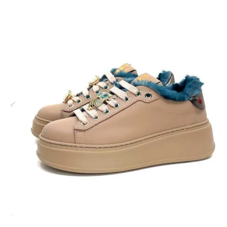 GioPiu Pia 82 Cuir Nude Fourrure Turquoise*Femme Baskets