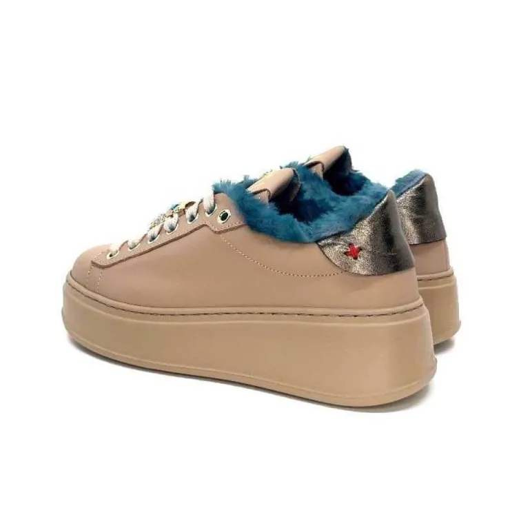GioPiu Pia 82 Cuir Nude Fourrure Turquoise*Femme Baskets
