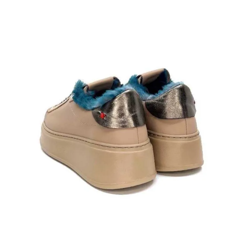 GioPiu Pia 82 Cuir Nude Fourrure Turquoise*Femme Baskets