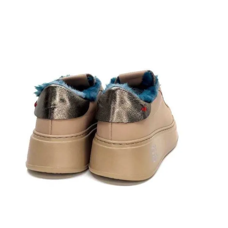 GioPiu Pia 82 Cuir Nude Fourrure Turquoise*Femme Baskets