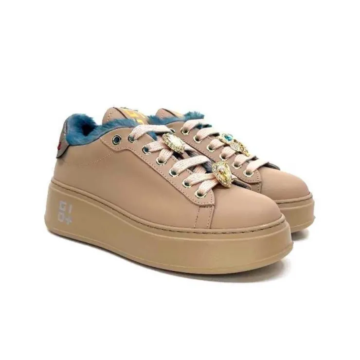 GioPiu Pia 82 Cuir Nude Fourrure Turquoise*Femme Baskets