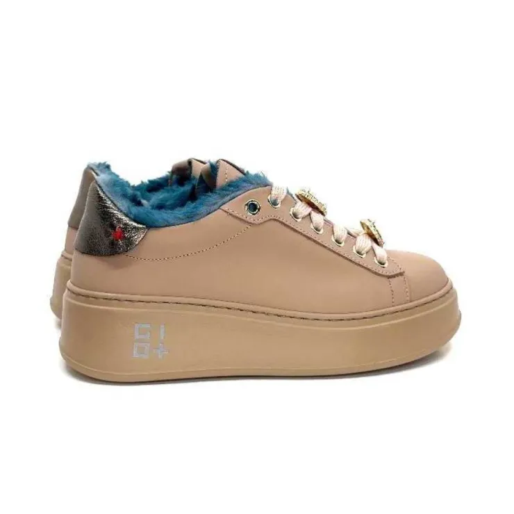 GioPiu Pia 82 Cuir Nude Fourrure Turquoise*Femme Baskets
