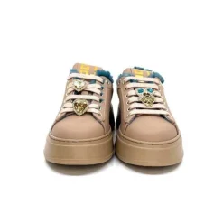 GioPiu Pia 82 Cuir Nude Fourrure Turquoise*Femme Baskets