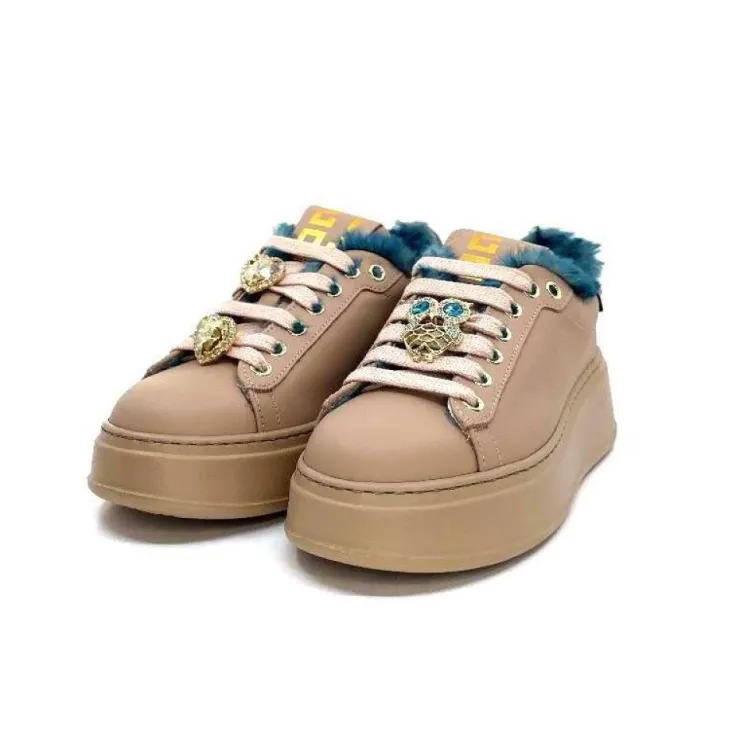 GioPiu Pia 82 Cuir Nude Fourrure Turquoise*Femme Baskets