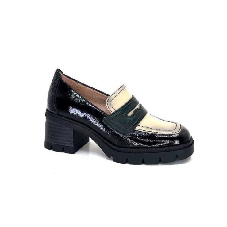 Hispanitas Chi 232965 Everest Cuir Vernis Noir Cuir Vert & Beige*Femme Mocassins