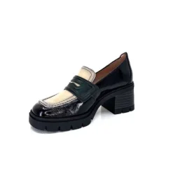 Hispanitas Chi 232965 Everest Cuir Vernis Noir Cuir Vert & Beige*Femme Mocassins