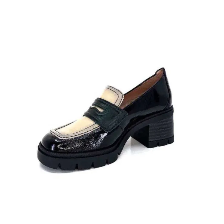 Hispanitas Chi 232965 Everest Cuir Vernis Noir Cuir Vert & Beige*Femme Mocassins