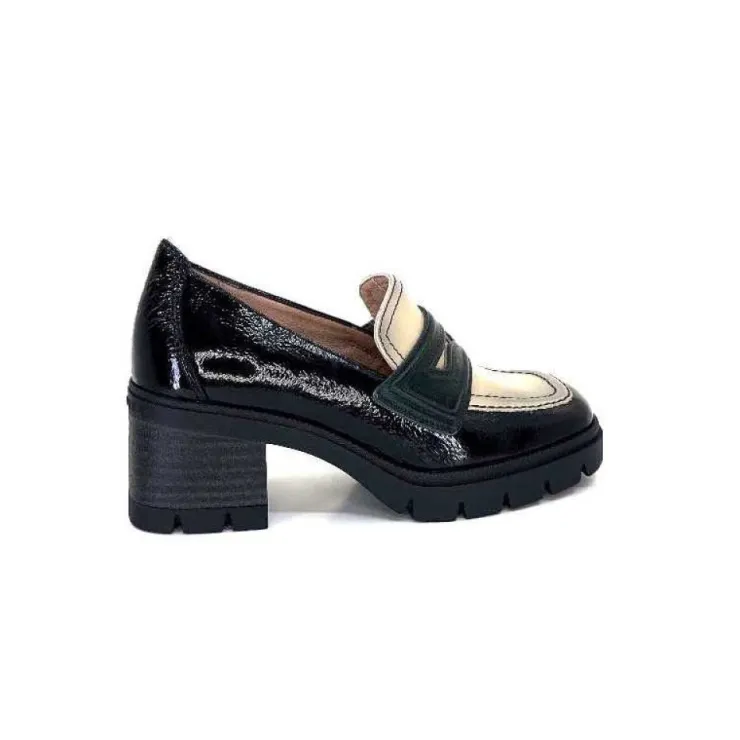 Hispanitas Chi 232965 Everest Cuir Vernis Noir Cuir Vert & Beige*Femme Mocassins