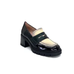 Hispanitas Chi 232965 Everest Cuir Vernis Noir Cuir Vert & Beige*Femme Mocassins