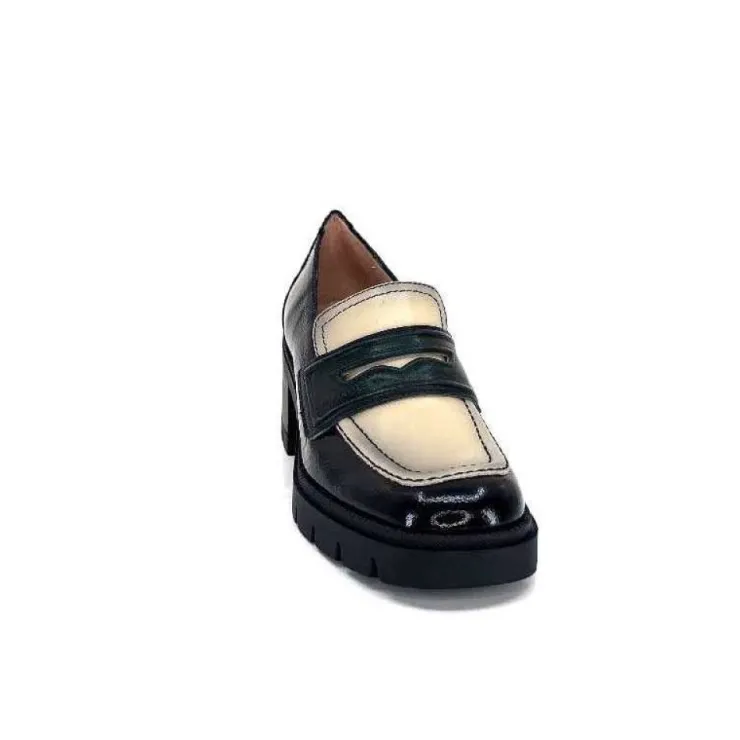 Hispanitas Chi 232965 Everest Cuir Vernis Noir Cuir Vert & Beige*Femme Mocassins