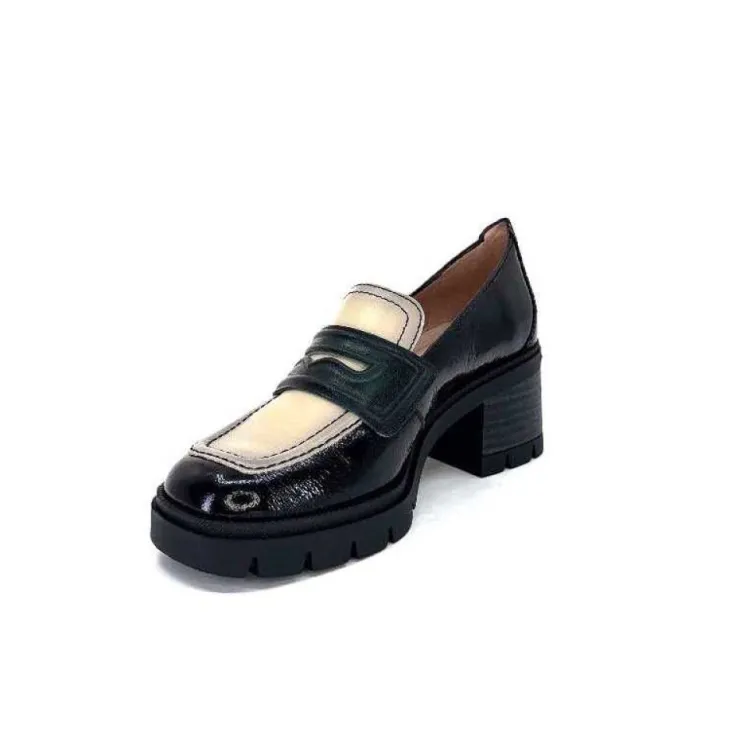 Hispanitas Chi 232965 Everest Cuir Vernis Noir Cuir Vert & Beige*Femme Mocassins