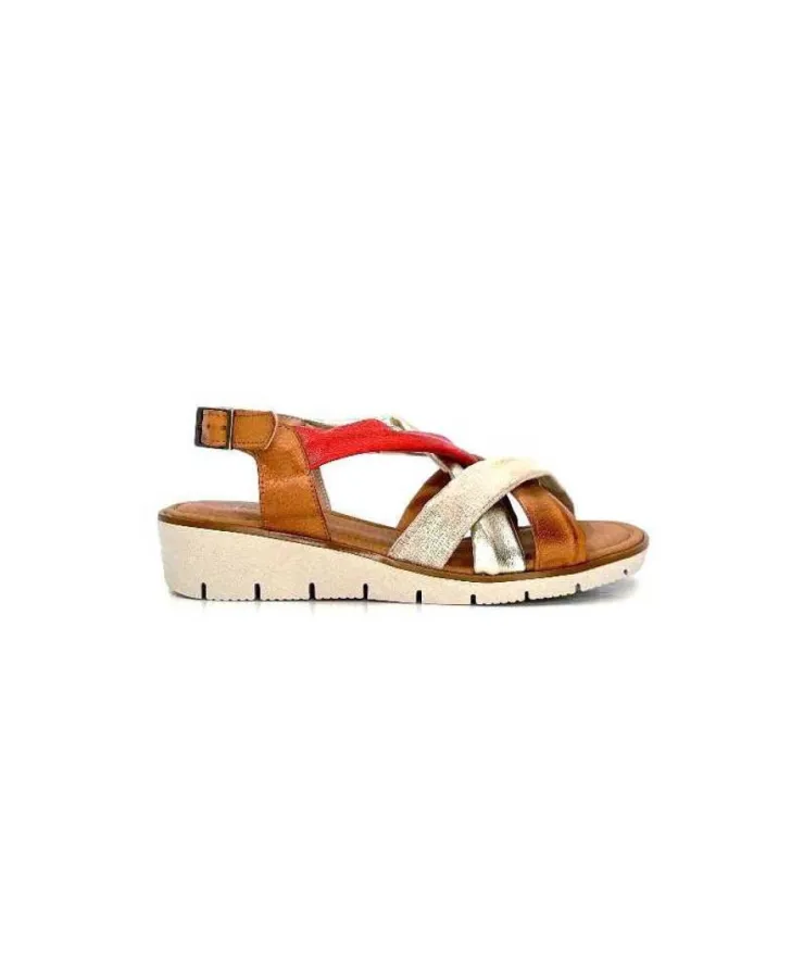 lola canales / calzado pasoli Ivoire 2146 Ceralin Cuir Rouge Marron Or*Femme Sandales