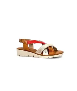 lola canales / calzado pasoli Ivoire 2146 Ceralin Cuir Rouge Marron Or*Femme Sandales