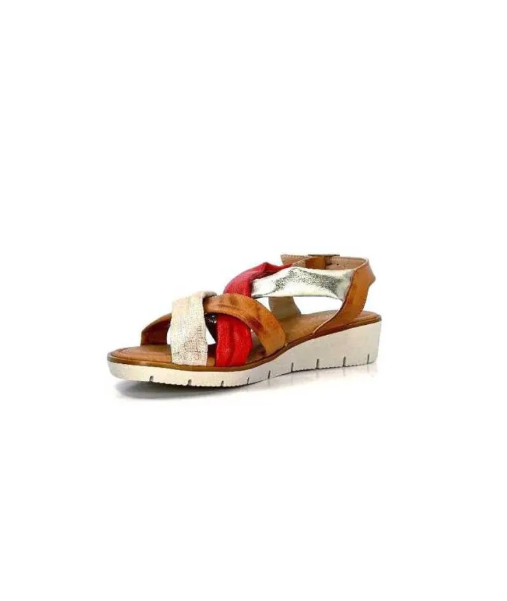 lola canales / calzado pasoli Ivoire 2146 Ceralin Cuir Rouge Marron Or*Femme Sandales