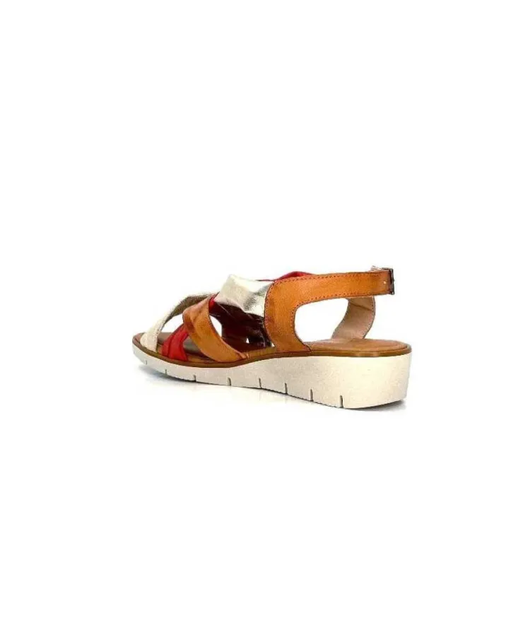 lola canales / calzado pasoli Ivoire 2146 Ceralin Cuir Rouge Marron Or*Femme Sandales