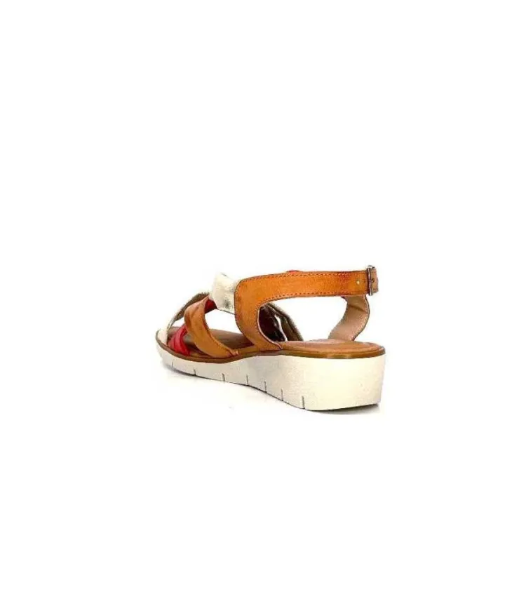lola canales / calzado pasoli Ivoire 2146 Ceralin Cuir Rouge Marron Or*Femme Sandales