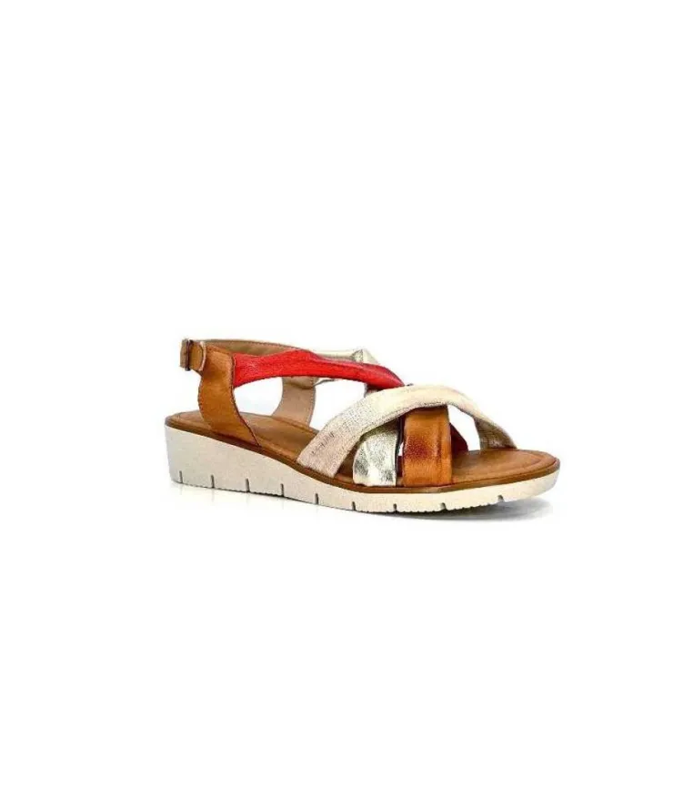 lola canales / calzado pasoli Ivoire 2146 Ceralin Cuir Rouge Marron Or*Femme Sandales