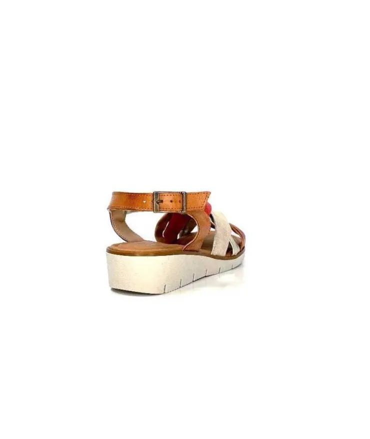 lola canales / calzado pasoli Ivoire 2146 Ceralin Cuir Rouge Marron Or*Femme Sandales