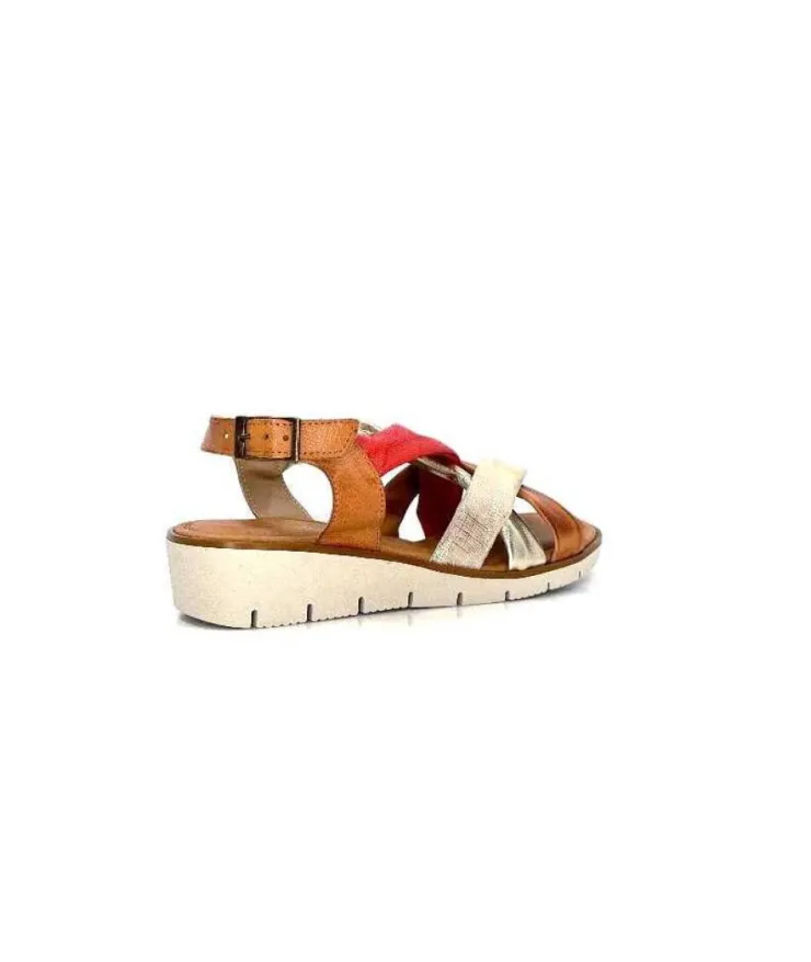 lola canales / calzado pasoli Ivoire 2146 Ceralin Cuir Rouge Marron Or*Femme Sandales