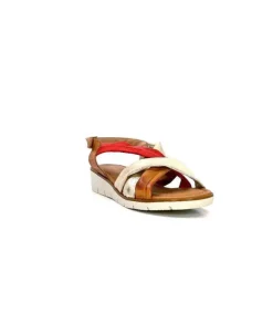 lola canales / calzado pasoli Ivoire 2146 Ceralin Cuir Rouge Marron Or*Femme Sandales