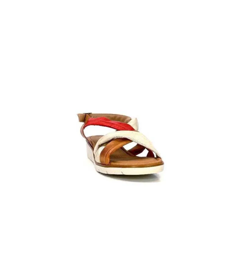 lola canales / calzado pasoli Ivoire 2146 Ceralin Cuir Rouge Marron Or*Femme Sandales