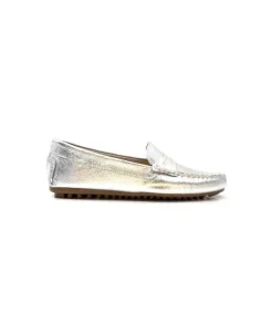 Ivoire0209b Ivoire 10322 Cuir Metal Argent*Femme Mocassins