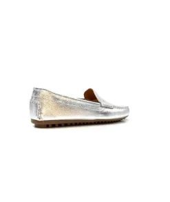 Ivoire0209b Ivoire 10322 Cuir Metal Argent*Femme Mocassins