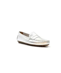 Ivoire0209b Ivoire 10322 Cuir Metal Argent*Femme Mocassins