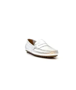 Ivoire0209b Ivoire 10322 Cuir Metal Argent*Femme Mocassins