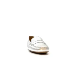 Ivoire0209b Ivoire 10322 Cuir Metal Argent*Femme Mocassins