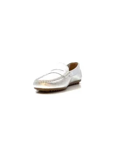 Ivoire0209b Ivoire 10322 Cuir Metal Argent*Femme Mocassins