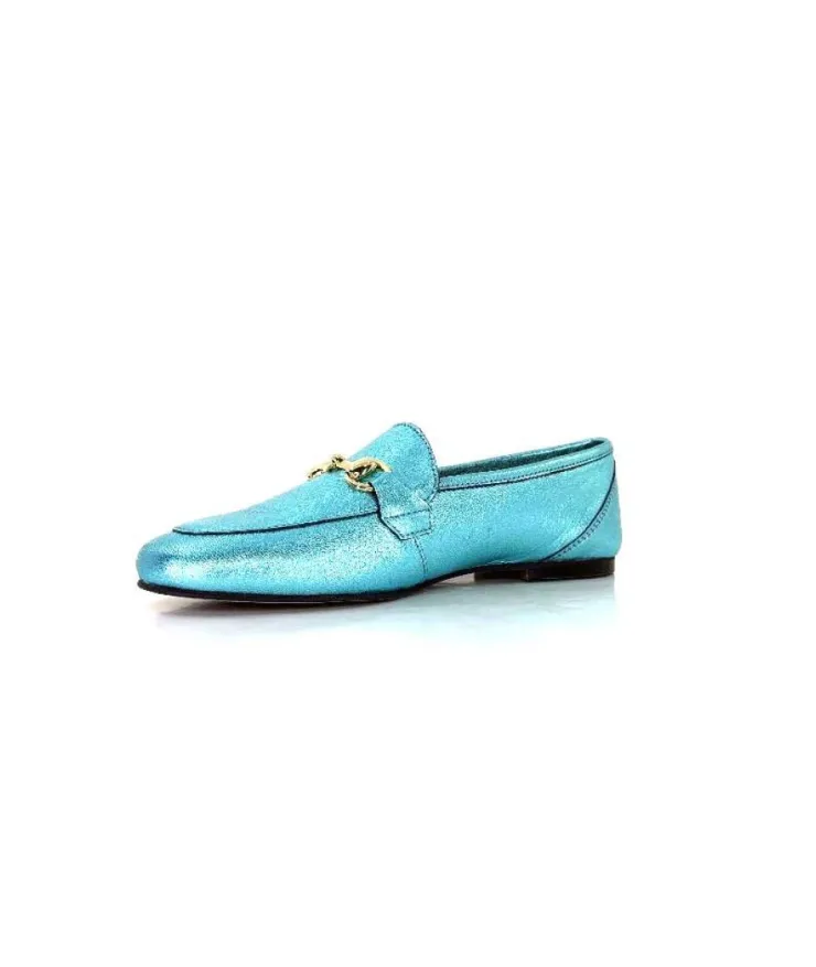 Ivoire0209b Ivoire 12588 Cuir Metal Azul*Femme Mocassins