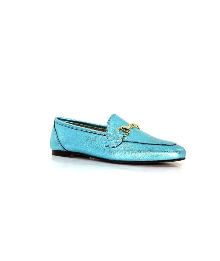 Ivoire0209b Ivoire 12588 Cuir Metal Azul*Femme Mocassins
