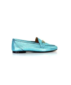 Ivoire0209b Ivoire 12588 Cuir Metal Azul*Femme Mocassins