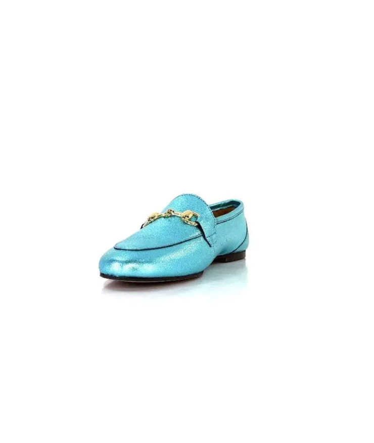Ivoire0209b Ivoire 12588 Cuir Metal Azul*Femme Mocassins