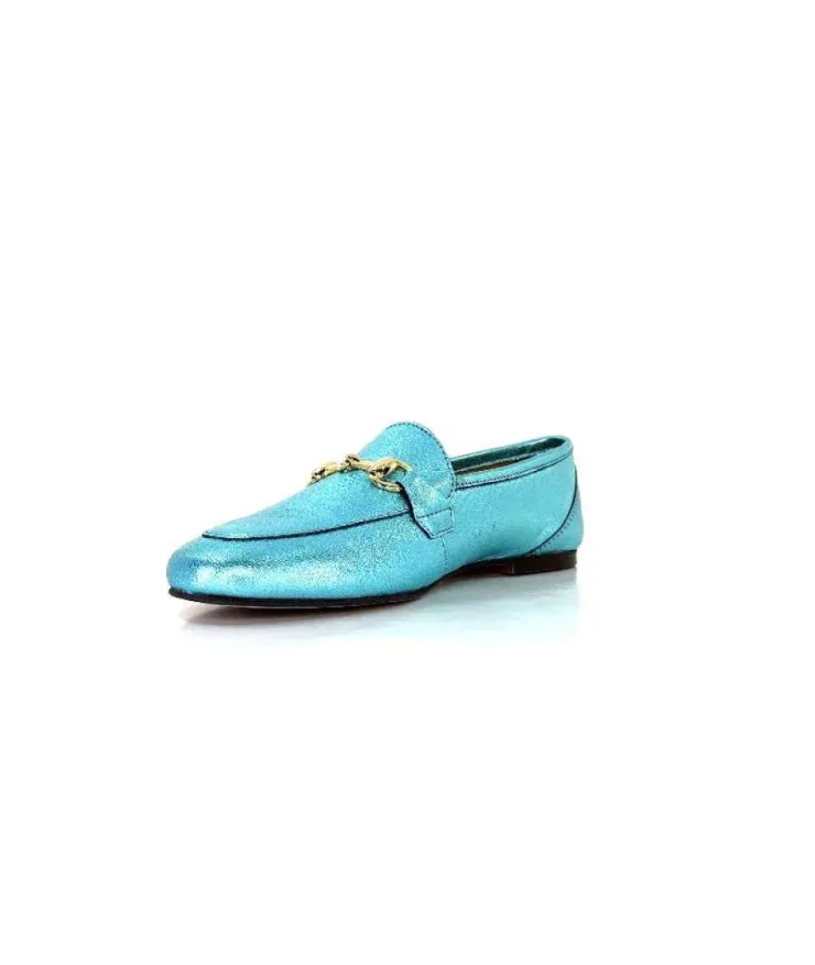 Ivoire0209b Ivoire 12588 Cuir Metal Azul*Femme Mocassins
