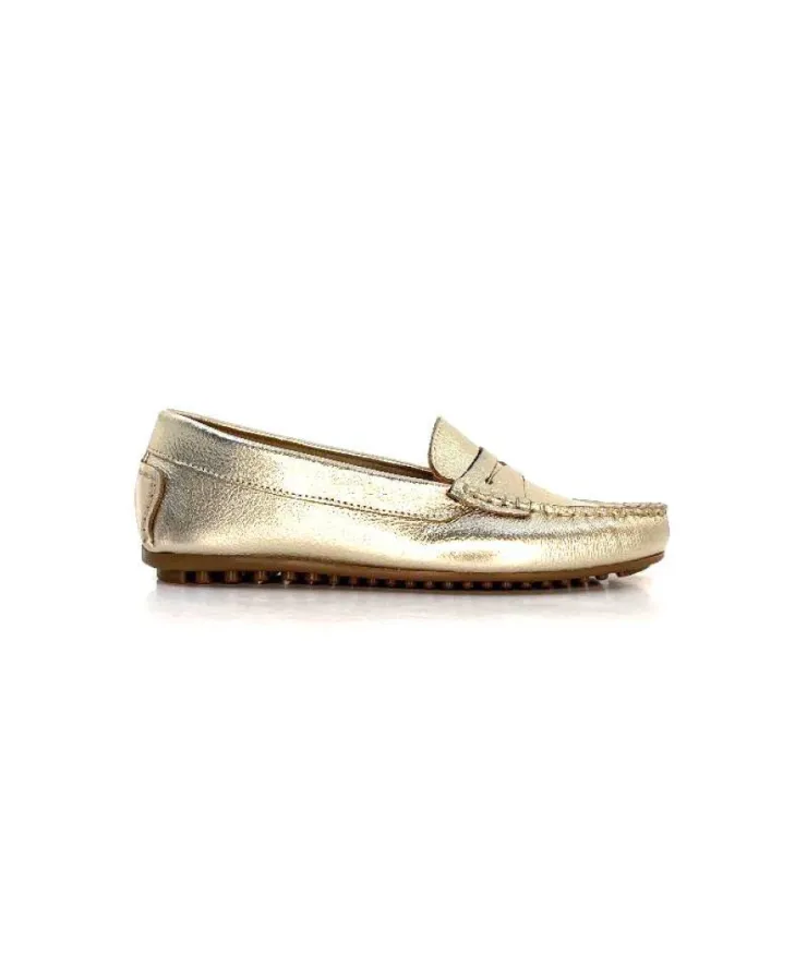 Ivoire0209b Ivoire 10322 Cuir Metal Platine*Femme Mocassins