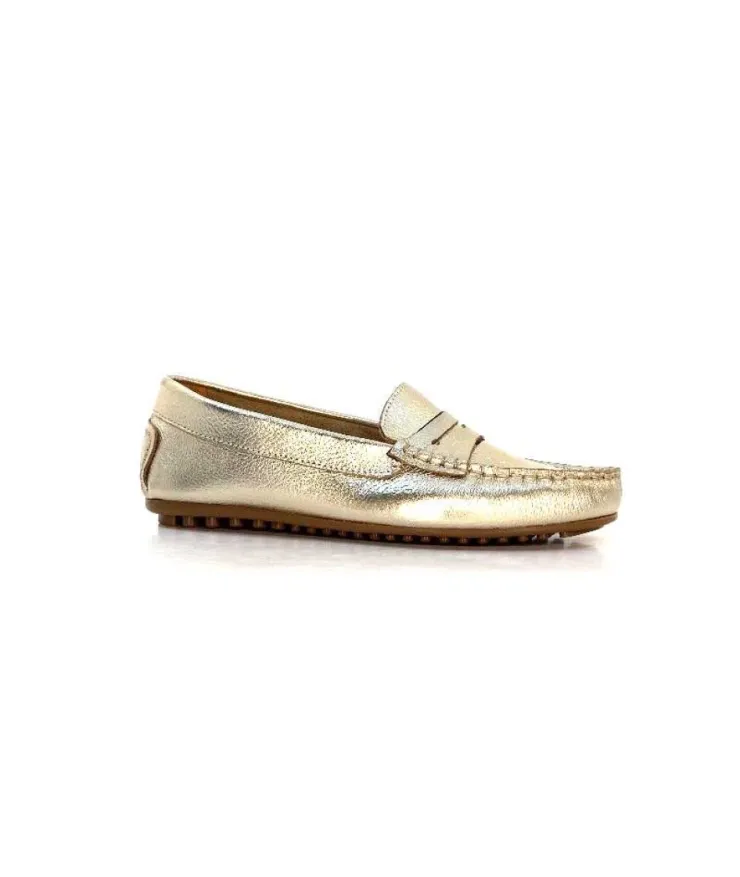 Ivoire0209b Ivoire 10322 Cuir Metal Platine*Femme Mocassins