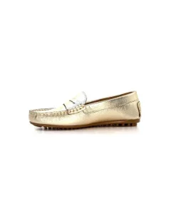 Ivoire0209b Ivoire 10322 Cuir Metal Platine*Femme Mocassins