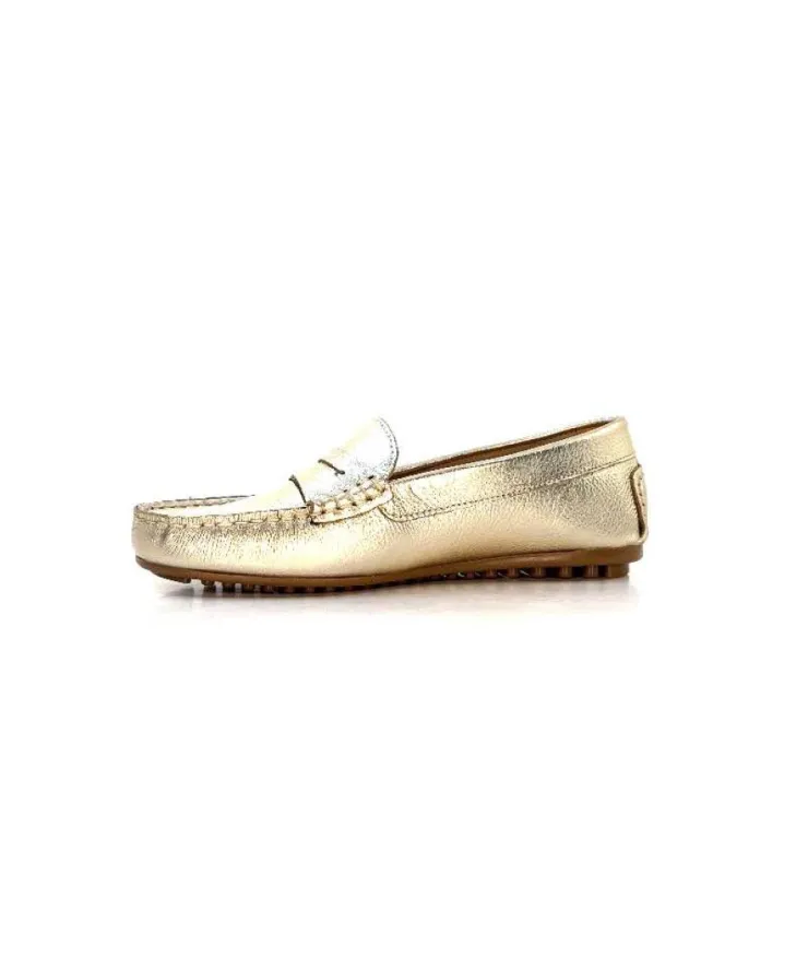 Ivoire0209b Ivoire 10322 Cuir Metal Platine*Femme Mocassins
