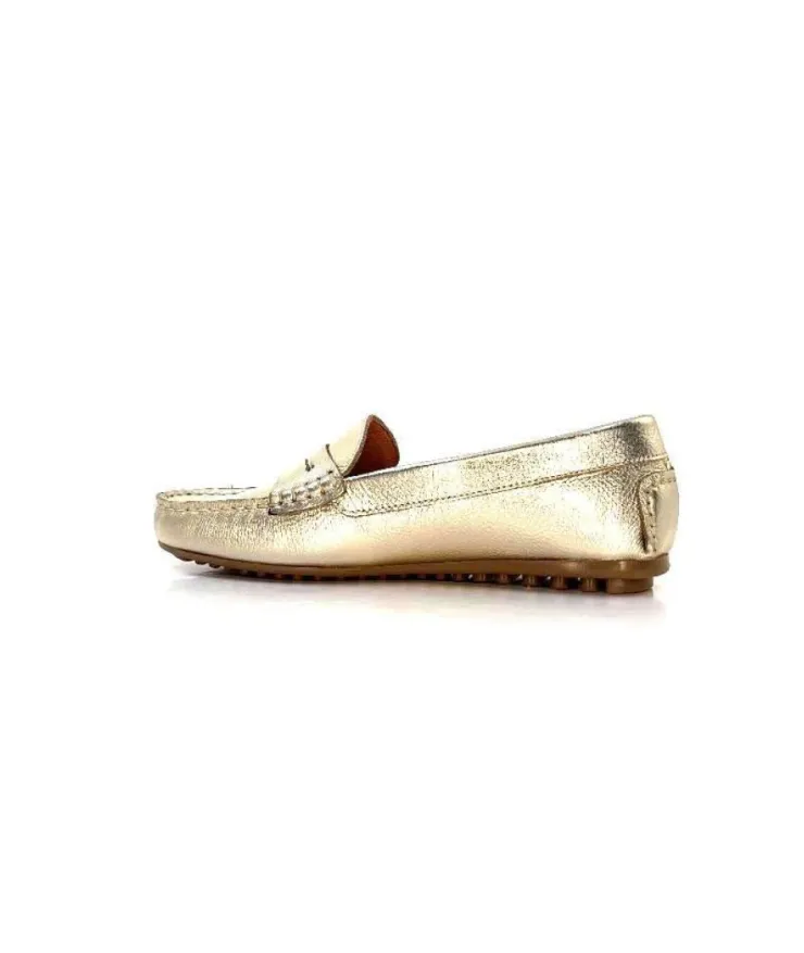 Ivoire0209b Ivoire 10322 Cuir Metal Platine*Femme Mocassins