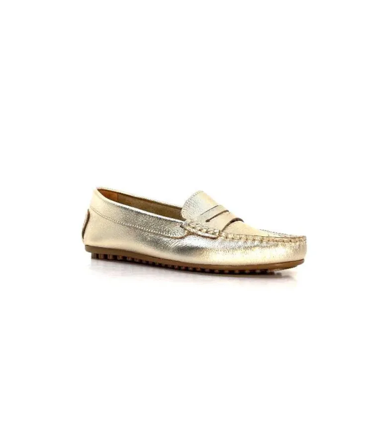 Ivoire0209b Ivoire 10322 Cuir Metal Platine*Femme Mocassins