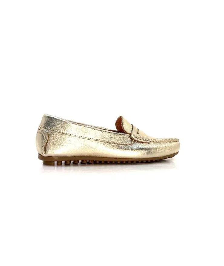 Ivoire0209b Ivoire 10322 Cuir Metal Platine*Femme Mocassins