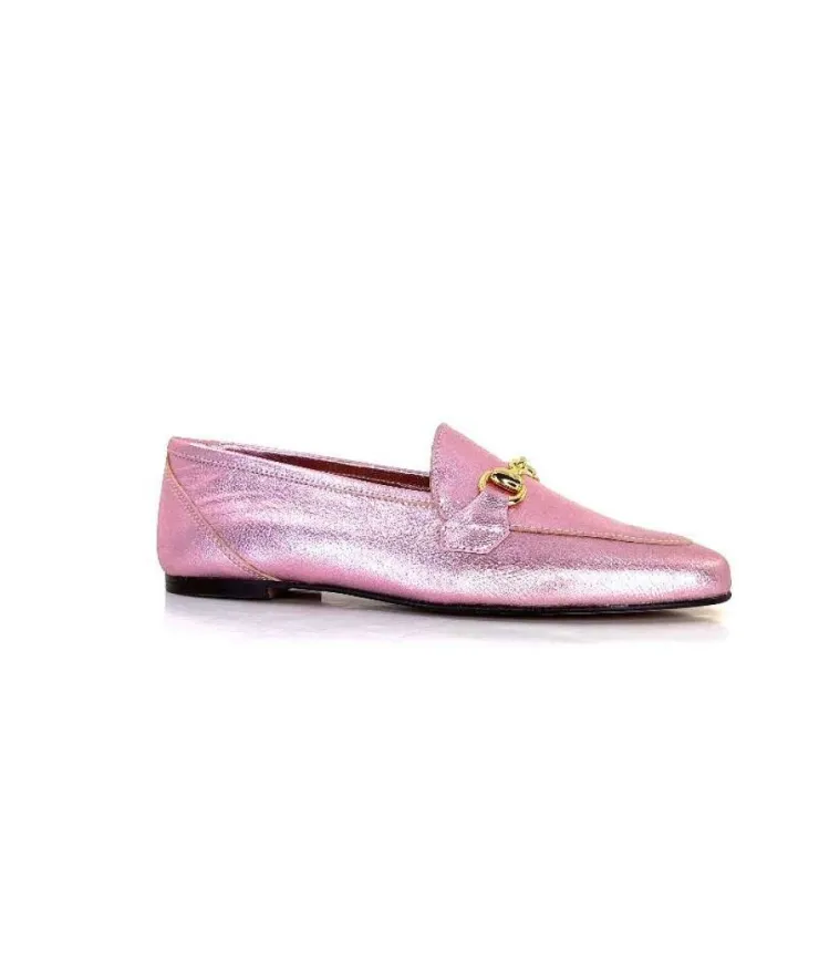 Ivoire0209b Ivoire 12588 Cuir Metal Rose*Femme Mocassins