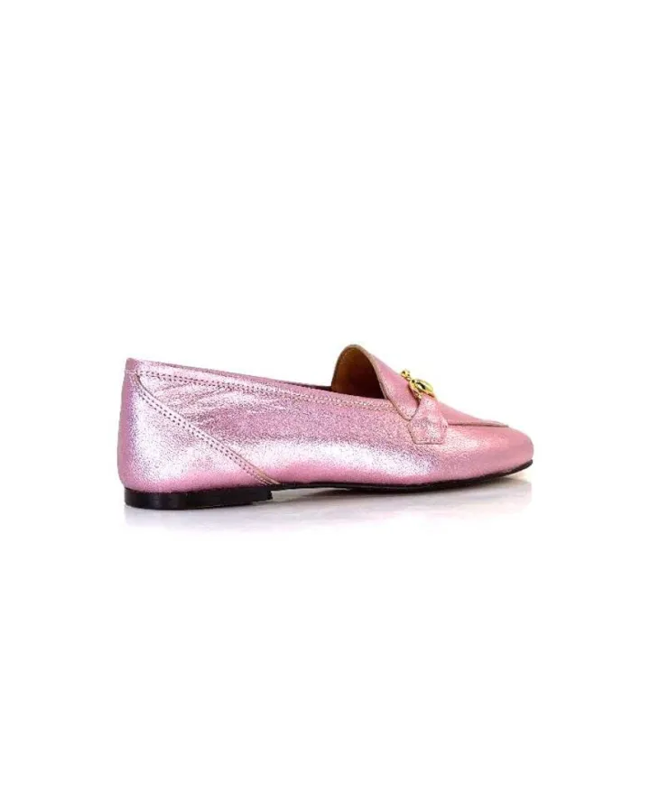 Ivoire0209b Ivoire 12588 Cuir Metal Rose*Femme Mocassins