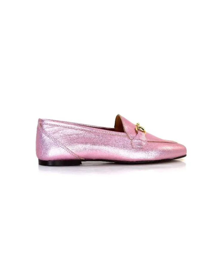 Ivoire0209b Ivoire 12588 Cuir Metal Rose*Femme Mocassins